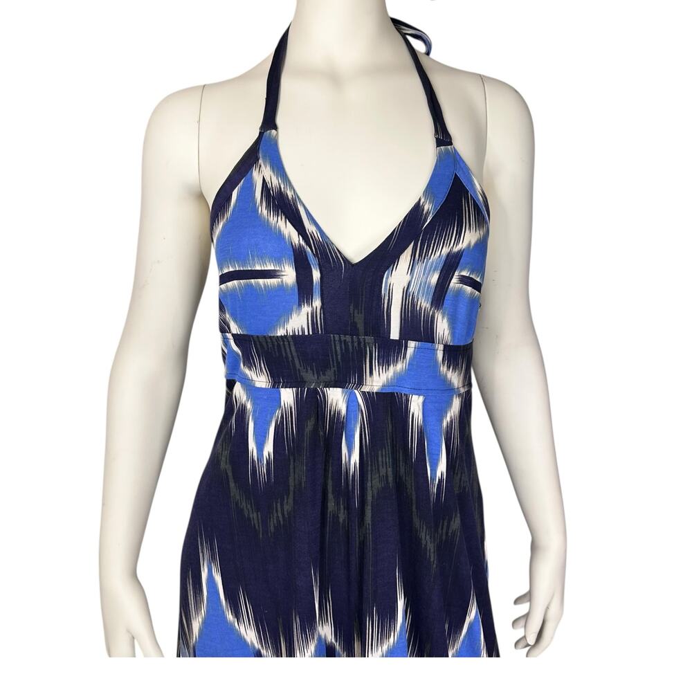 Banana Republic M Abstract Blue Ikat Maxi Halter Dress Modern Boho Modal - Picture 2 of 12